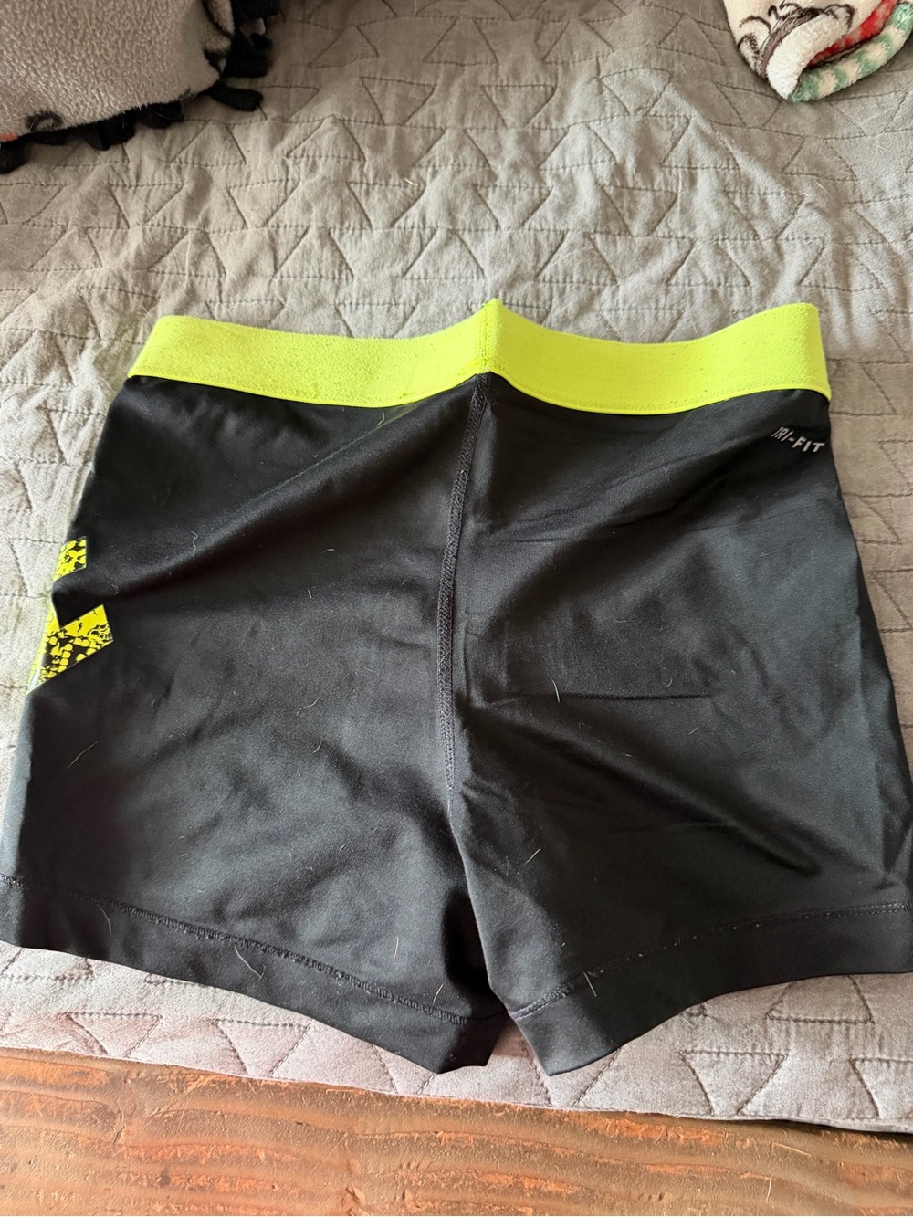 Nike Pro Black Shorts with Neon Yellow Waistband - Picture 2 of 3